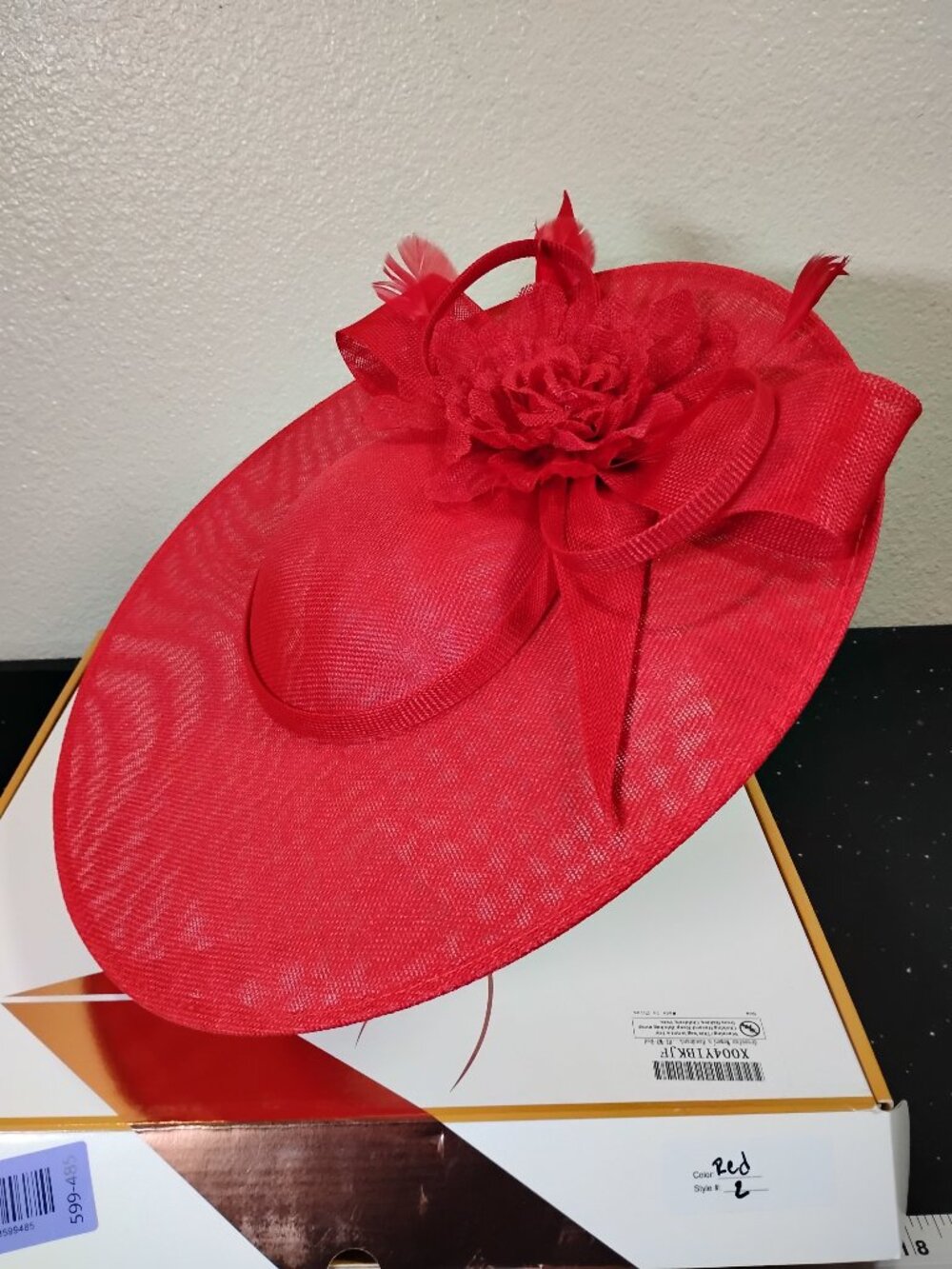 Red Fascinator Hat Kentucky Derby Church Wedding Tea Party Floral Feather